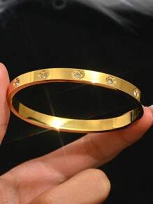 1pc Four-Leaf Clover Bracelet, Stainless Steel Bracelet, Zirconia Bracelet, Nail Bracelet, Titanium Steel Bracelet, Jewelry Gold Jewelry Jewelry Women Bracelets Accessories Women Stainless Steel Jewelry Bracelets For Women Western Jewelry Mirror Polishing