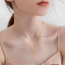 1pc Copper Alloy Artificial Zirconia Double Heart Letter "MOM" Pendant Necklace, High-End Personalized Women Fashion Necklace With Simulated Rose Gift Box, Mother's Day Gift - Gold - View 6