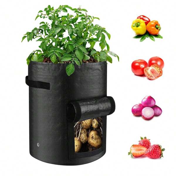 Bolsa de 10 galones para plantar patatas con asa y solapa de entrada para cultivar patatas, zanahorias, cebollas, taro, rábanos, cacahuetes, contenedor de jardín para verduras