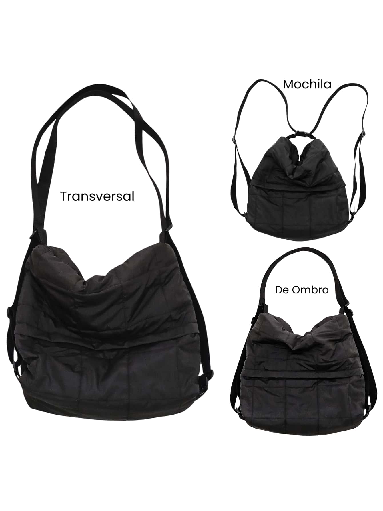 3 In 1 Puffer Bag: Shoulder, Crossbody And Backpack - Blendibox - Black - View 1