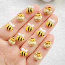 20 piezas de ornamentos de arte de uñas con estatuillas de abeja y tarro de miel de resina vibrante, tipo Kawaii, pintadas a mano, de alta calidad y con parte trasera plana, para manualidades de uñas DIY, decoración de álbumes de recortes y accesorios para joyería