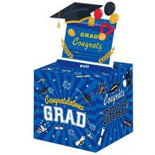 Blue Graduation Surprise Money Box, Graduation Surprise Gift Box - Creative Graduation Party Decoration Gift Box, Graduation Money Box Wallet, Used For Cash Gift Box Graduation Season Party Gift Box Blue Black Gold Digital Surprise Money Box Congratulations Graduation Cash Gift Box, Comes With 30 Transparent Bags, Perfect Graduation Gift Idea, Cash Gift, Surprise, Graduation Ceremony Occasion