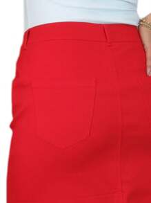 Paulo Due Stretch Chino Knee Length Pencil Skirt - Red - View 3