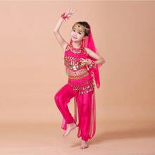 Girls Dance Costumes 2025 Children's Dancewear Chiffon Girls Dance Outfits Belly Dance Girl Stage Performance Costume Halloween Performance 7pcs Sets Tween Girl Dancing Cloth Outfits - Hot Pink - View 2