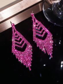 Glamorous Spring Lavender CZ Crystal Tassel Earrings Stud Dance Club Party Graduation Jewelry 1 Pair - Multicolor - View 9