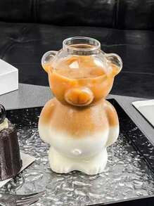 可爱卡通熊设计玻璃杯，创意果汁奶茶饮料水杯