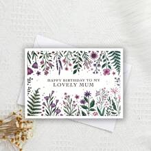 Tarjetas de cumpleaños para mamá - Tarjetas de cumpleaños feliz con flores - Tarjetas con flores - Tarjetas de cumpleaños divertidas - Flores de jardín rosadas y moradas - Regalos de cumpleaños para mamá