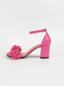 Qin TiNian 6.5cm Squared Toe Floral Wedge High Heel Sandals, Rose Red Elegant Ankle Strap Wedding/Party Stilettos, Spring/Summer Resort Style Net Celebrity Same Style