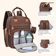 Diaper Bag Backpack - Baby Essentials Travel Tote - Multi Function Waterproof Diaper Bag, Travel Essentials Baby Bag With Changing Pad, Stroller Straps & Pacifier Case - Unisex, Dark Gray - Coffee - View 4