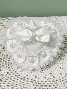 1 件装白色结婚戒指托枕头心形蕾丝玫瑰花水钻珍珠水晶盒适用于婚礼 - 彩色 - 查看 14