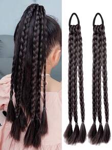 18 英寸 2 件女孩儿童三重辫子发型，带橡皮筋，自然时尚芭蕾风格假发辫子发饰，扭辫马尾假发。