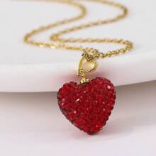 PHCOO 1 pieza Colgante de collar de corazón de cristal con forma de fresa de acero inoxidable, collar con cadena de labios, regalo del Día de la Madre
