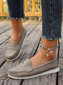 New Women's Knit Apricot Flat Shoes, Hollow-Out Decor All-Season Warm Rubber Anti-Slip Plus Size Elegant Fashion Apricot Flats, 2025 Spring/Summer Breathable Solid Slip-On Round Toe Loafers, Simple High-End Outdoor/Work Lightweight Charming Shoes, Sexy Party Apricot Pumps