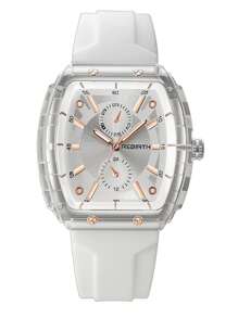 1 件女士休闲简约时尚酒桶硅胶表带石英机芯腕表，适合日常佩戴 - 白色 - 查看 4