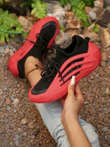 Women's Casual Sport Shoes, Knit Elastic Band Breathable Running Shoes, Outdoor Fitness Trekking Sneakers