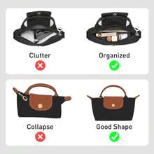 Organizador de inserción mini, adecuado para bolsos pequeños, organizador de bolso tímido, organizador de bolso de tela negra - Negro - Ver 5