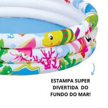 Piscina Infantil 100 Litros Fundo do Mar WELLMIX Inflável Redonda Portátil PVC Resistente 3 Anéis - Funs