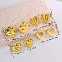 1 对/4 对复古金属几何光泽不对称图案心形设计耳钉女士款，百搭不锈钢