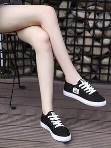 Women's Solid Color Lightweight Casual Sneakers, Breathable Ladies Tennis Shoes, Fashion Style Classic Jogger Trainers, Soft Non-Slip Outdoor Shoes, Skateboarding Shoes, Flat Shoes. - 黑色 - 查看 7