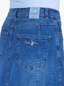 Paulo Due Flared Maxi Denim Skirt - Medium Wash - View 4