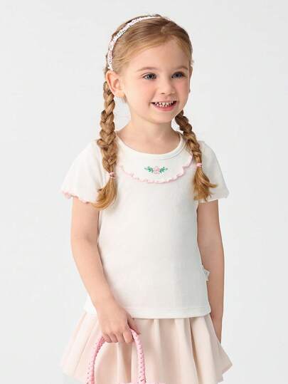 Balabala Girls' Embroidered Short-Sleeve Tee, Sweet &