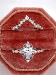 Stylever Un set de inele din argint 925, luxos și rafinat în formă de picătură, din zirconiu, cadou pentru logodnă, nuntă, petrecere, ținută zilnică, bijuterii de lux pentru femei