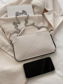 Fashion Clutch Bag, Woven Texture Women Handbag, Chain Shoulder Crossbody Bag, Zipper Small Square Bag