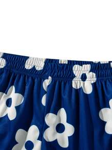 Men's Fashionable Floral Print Beach Shorts, Summer - Blue - View 3