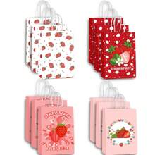12 Pcs Strawberry Gift Bag, Strawberry Party Favor Bags Summer Strawberry Gift Bags Cute Strawberry Goodie Candy Paper Bags With Handles, For Berry First Birthday Party Supplies Wedding Decoration Fruit Strawberry Theme Party,Christmas Valentine Day