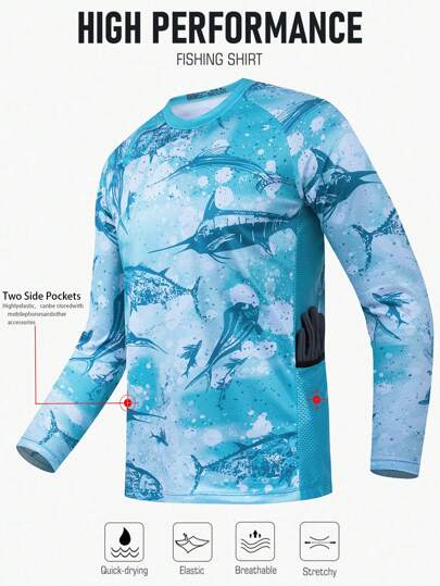 Summer Men's Fishing Shirts High Performance Clothing Fishing Tops Breathable Fishing Shirt Long Fishing Clothes TwoSide Pockets