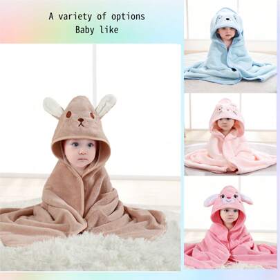 Yue Ye 1件可爱婴儿连帽浴袍，尺寸80*80厘米，卡通图案，珊瑚绒涤纶材质，柔软吸水透气，适合浴室、泳池、海滩使用，也可作婴儿襁褓毯。
