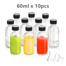 10 sztuk 2 Oz 60ml Mała przezroczysta szklana butelka z pokrywkami, puste pojemniki na napoje wielokrotnego użytku do soku, imbiru, olejków eterycznych, butelki na wodę do użytku na zewnątrz, do uprawiania sportu