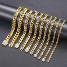 Miami Cuban Link Bracelet 18K  Gold Plated Hypoallergenic Premium Stainless Steel Hip Hop Jewelry For Men Women Father Day Birthday Gift (No Color Fade, Double-Sided Iced Out Clasp) - 金色 - 查看 6
