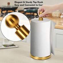 Gold Paper Towel Holder Countertop, Standing Paper Towel Roll Holder For Kitchen Bathroom, With Weighted Base For One-Handed Operation (Stainless Steel Base, Gold)