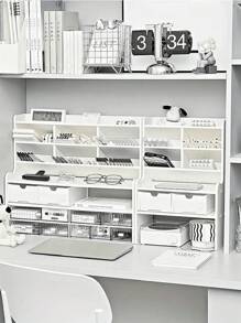 多层桌面储物架 - PVC 泡沫板材料杂物收纳架，用于数据线、笔、家庭整理器，适用于桌面、办公室、梳妆台、卧室、家庭、宿舍和学校 - 彩色 - 查看 1