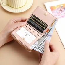 BATSIOE 纯色新款大容量拉链女士钱包批发女士零钱包简约奢华钱包女式钱包迷你钱包钱包小钱包 - 淺粉色 - 查看 9