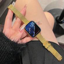 1pc Women's Stainless Steel Ultra-Thin Wheat Pattern Band Strap, Fits 38/40/41/42/44/45/49/46mm Compatible With Apple Watch Ultra 2/Ultra/SE/10/9/8/7/6/5/4/3/2/1