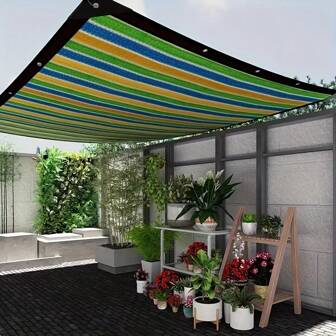 Red de sombra colorida y a rayas, de alta densidad y transpirable, tela de sombreado al aire libre de plástico, adecuada para patio, picnic, carport, jardín, balcón y cenadores de pasillos