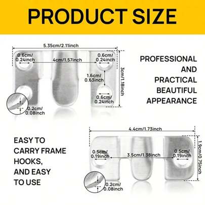 6/10/20 Pack Stainless Steel Picture Hangers - Metal Z-Shaped Clip Bracket For Photo Frames, Mirrors, Shelves, Cabinets - Wall Mount Hardware, French Cleat Hook