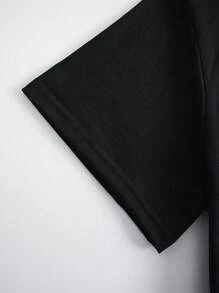可客製化女款休閒圓領T恤，聚酯纖維針織面料，適中彈性，黑色夏季款 - 黑色 - 查看 4