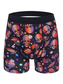 4pcs/Pack Men's Luminous Skull Mesh Breathable Long Leg Boxer Briefs - Multicolor - View 6