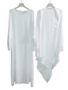 1 Set Solid Color Breathable Fabric Women Hijab And Muslim Abaya, Suitable For Women's Daily Wear For Dress - Black - View 1