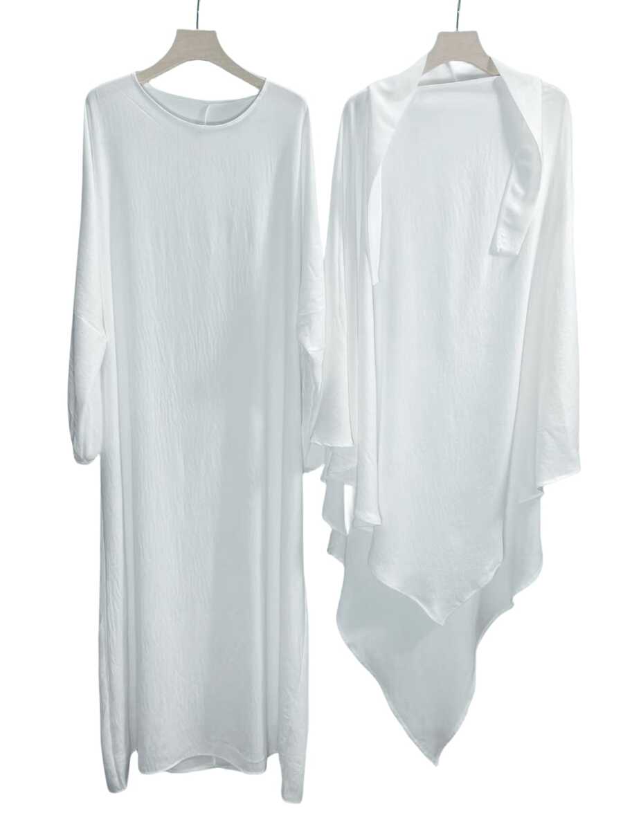 1 Set Solid Color Breathable Fabric Women Hijab And Muslim Abaya, Suitable For Women's Daily Wear For Dress - Black - View 1