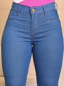 Women's Flare Jeans High Waist Butt Lifting Pants - CasualelegantBohoJeansButtonZipper - 淺藍色 - 查看 7