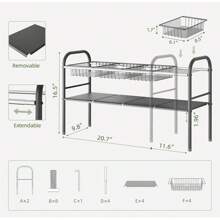 Under Sink Organizers And Storage, 2 Tier Expandable Under Cabinet Organizer Shelf With 8 Removable Panels,Expandable Shelf For Cupboard,Kitchen,Bathroom,Shoe Storage Rack