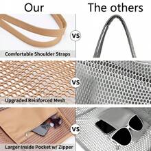 1pc Beach Bag, Mesh Tote Bag, 38x35x17cm/15x13.8x6.7 Inches, Upgraded Women Beach Bag, Mesh Handbag, Casual Tote, Foldable Shoulder Bag - Multiple Colors Available - Multicolor - View 6