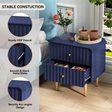 Modern Nightstand Set Of 2 With 2 Drawers & Gold Metal Handle, Fluted Bed Side Table, White Wood End Table With Storage For Bedroom, Living Room - Màu xanh lam - Xem 6
