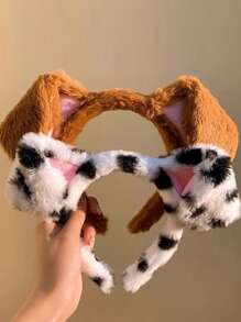 卡通狗耳朵头带，豹纹动物耳朵发带，斑点狗耳朵头带，可爱角色扮演派对配件，搞笑面膜洗脸头巾，面料材质