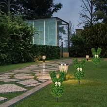 1 Piece 20 Inch Green Artificial Rabbit Shaped Tree Pot Bonsai, Easter Faux Rabbit Plant, Faux Boxwood Shrub, Fake Cedar Bonsai With Ground Nails Gardening Decorations