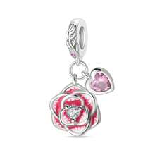 1 pieza Compañero permanente del amor, romántico rosa corazón de rosa de amor, lazo de amor, broche fijo, ramo de amor, gato y flor, cuentas de flor, colgante adecuado para pulsera de serpiente, collar, llavero, cuentas plateadas adecuadas para hacer joyería DIY, regalo de aniversario, Navidad, para chicas, pareja, regalo del Día de San Valentín